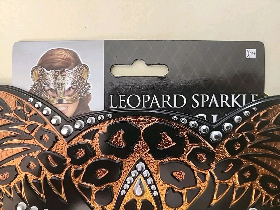 Máscara de brilho leopardo feltro plástico macio tamanho único vestido de Halloween - Imagem 2 de 4