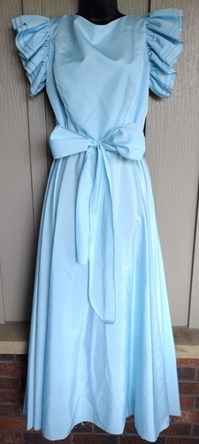 Vintage 80s Formal Dress Size 16 Sky Blue Long Ruffle Bow Prom Brides Maid - 第 1/9 張圖片