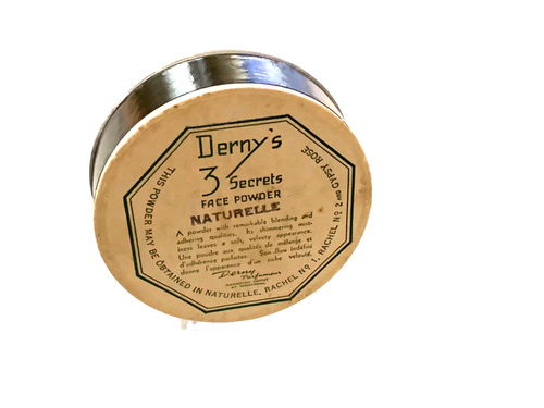 🔴 1930s DERNY'S  3 SECRETS Beauty Charm Romance FACE POWDER BOX NOS 💋 VTG - Afbeelding 2 van 6