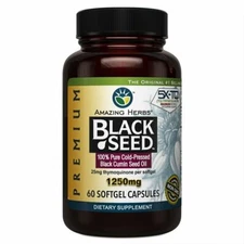 Amazing Herbs Premium Black Seed Oil Cold Pressed Softgels Capsule 1250mg 60 ct