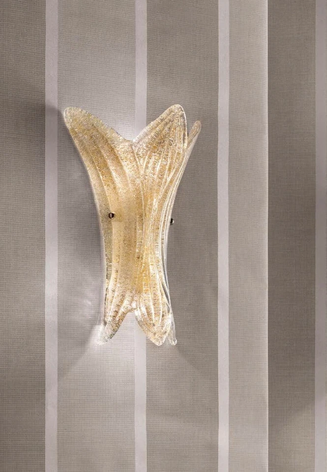 URSO STORE Applique in vetro di murano graniglia ambra oro classico 2 luci MS-232