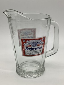 Vintage Heavy Glass Budweiser Beer Pitcher Double Sided Label FREE SHIPPING