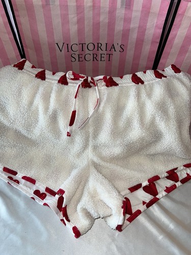 Pigiama Victoria's Secret set flanella bordo in pile stampa cuore Lge/XL - Foto 3 di 4