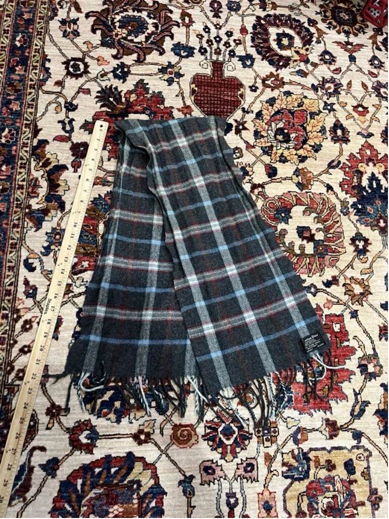 Foulard homme vintage Christian Dior pure laine neuve à carreaux fabriqué en France