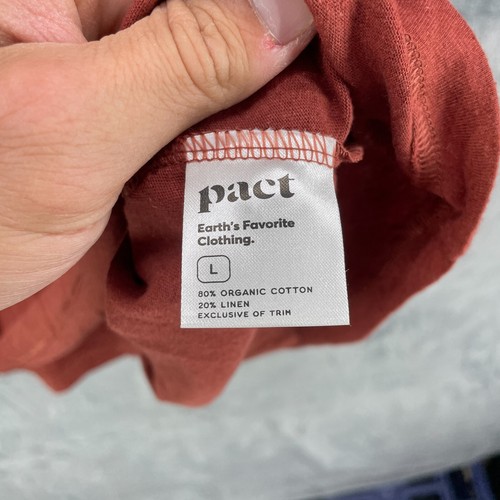 Pact Polo Shirt Large Rust Short Sleeve Organic Cotton Linen Blend Lightweight - Picture 6 of 11