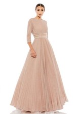 MAC DUGGAL Size 16 Shimmering Pleated A-Line 3/4 Sleeve Gown in Rose Gold 498