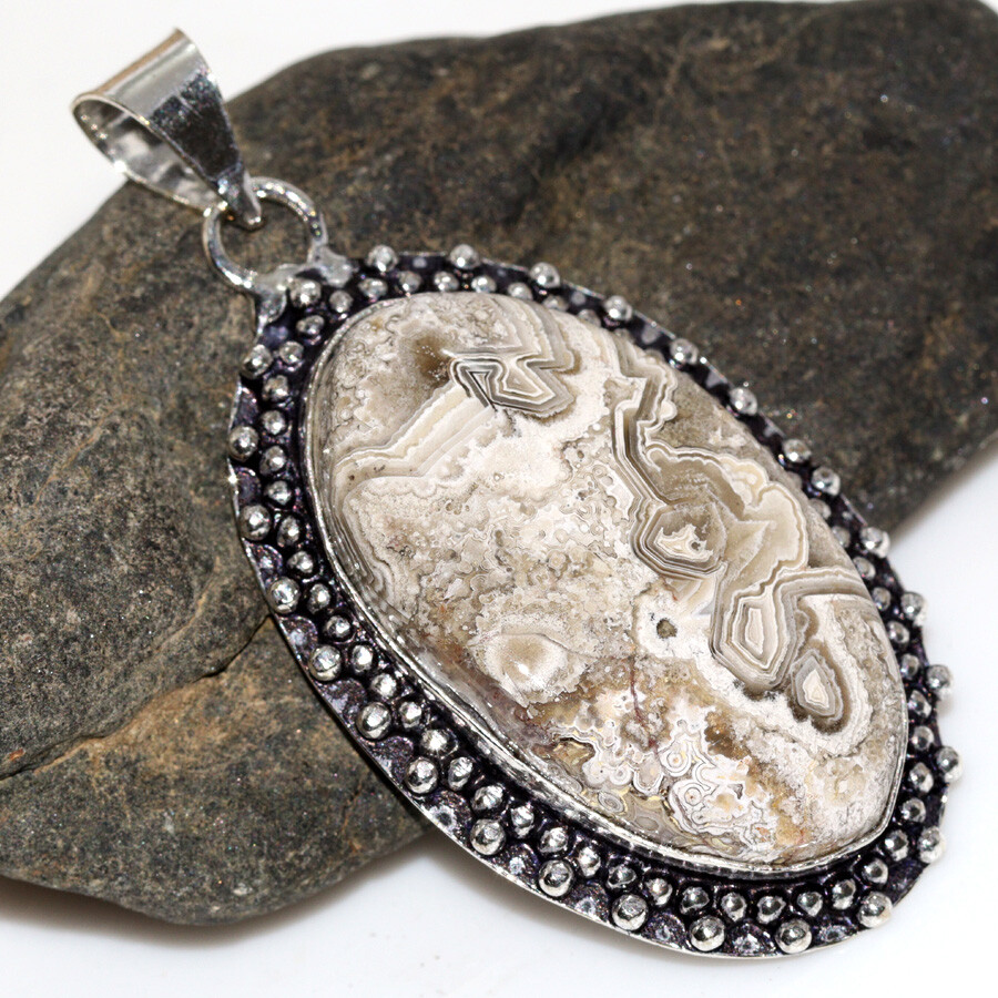 Mexican Laguna Lace 925 Silver Plated Pendant 2.1