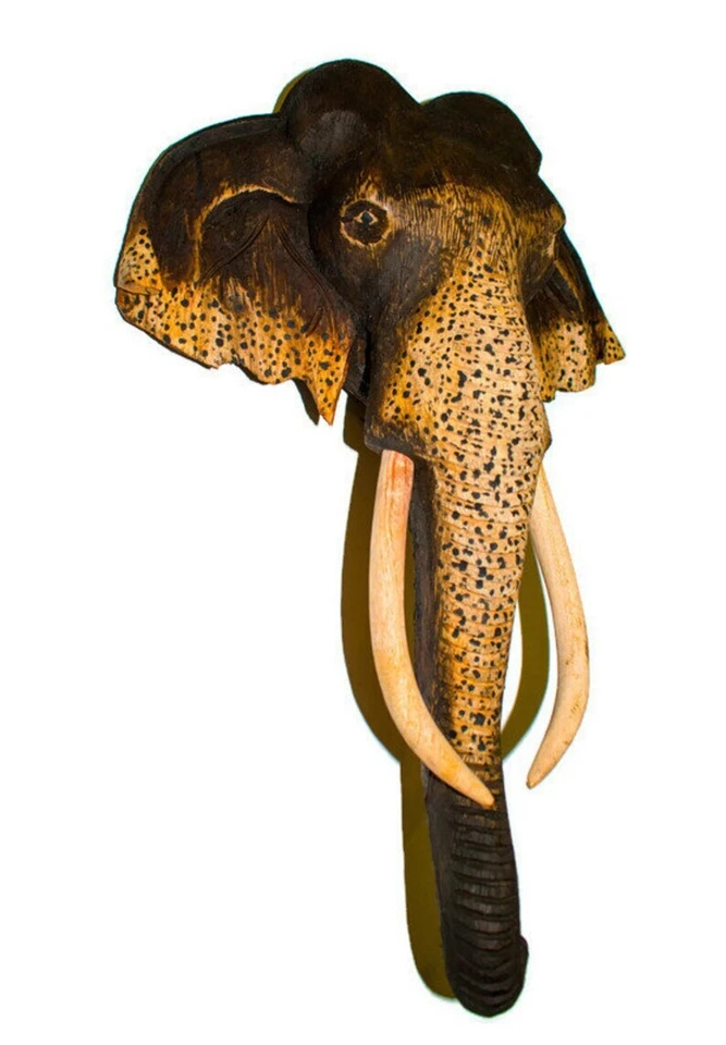 Hand Carved Wooden Natural Wild Elephant Sculpture, Wall Hanging, Detailed Desig - Bild 3 von 4