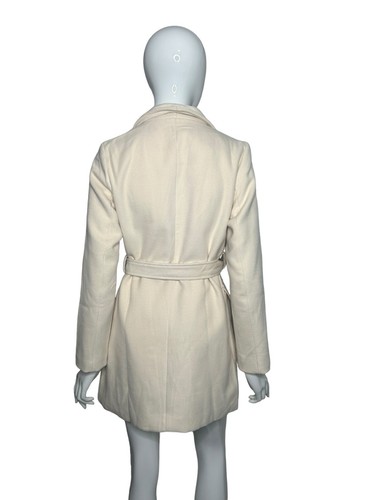 Allegra K Women's Jacket Small Cream Belted Winter Coat Pockets NEW - Picture 4 of 16