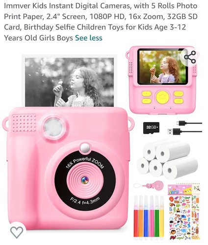 Immver Kinder Sofortbild-Digitalkameras, mit 5 Rollen Fotodruckpapier, 2,4 Zoll…