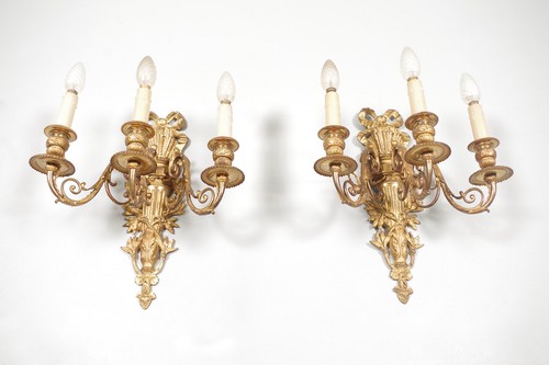 Paire d'appliques style Louis XVI bronze doré - Picture 9 of 11