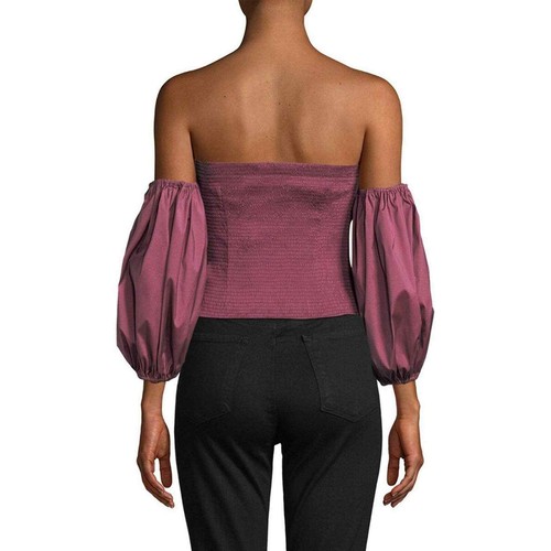 Blusa Tracy Reese Adulto 6 Púrpura Sólido Mangas Abullonadas Cuello Corazón Para Mujer - Imagen 2 de 7
