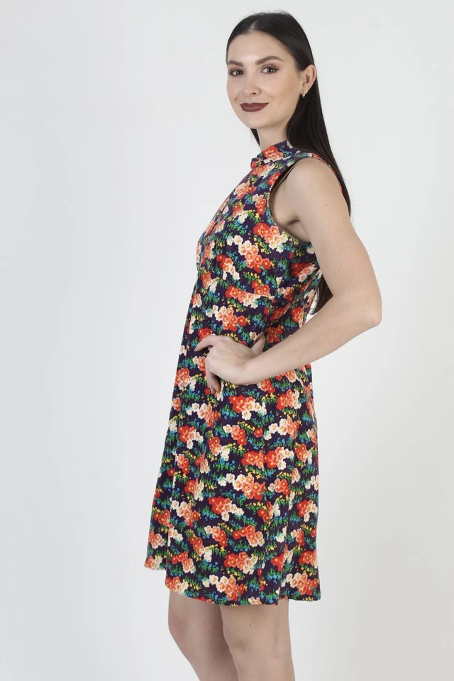 Vintage 60s Corduroy Psychedelic Dress Bright Trippy Mod Cut Out Mini Sundress - Image 4 of 4