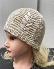 Women Hat Soft Beanie Hand Knit 100  Cashmere Ivory color Warm Beret