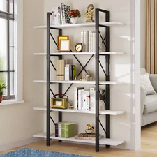 5 Tier Industrial Bookcase Wood Shelves Display Bookshelf Storage Rack Office