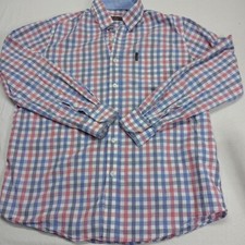 Men's Ben Sherman long sleeve button down red, white  blue plaid shirt. Large