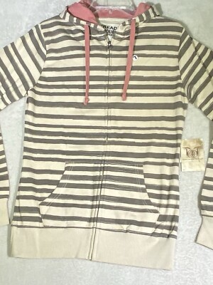 Threads For Thought Hoodie Womens Large Beige Stripe Organic Cotton Full Zip NWT