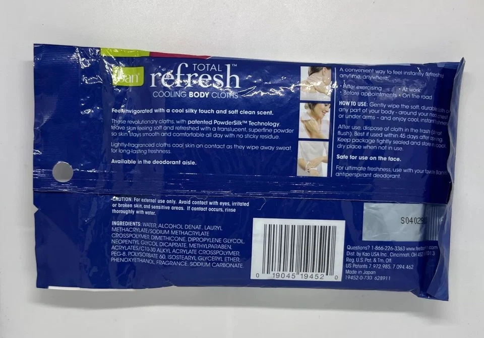 ban Total Refresh Cooling Body Cloths Invigorate 10 Cloths Clean Scent Sealed - Image 2 of 2