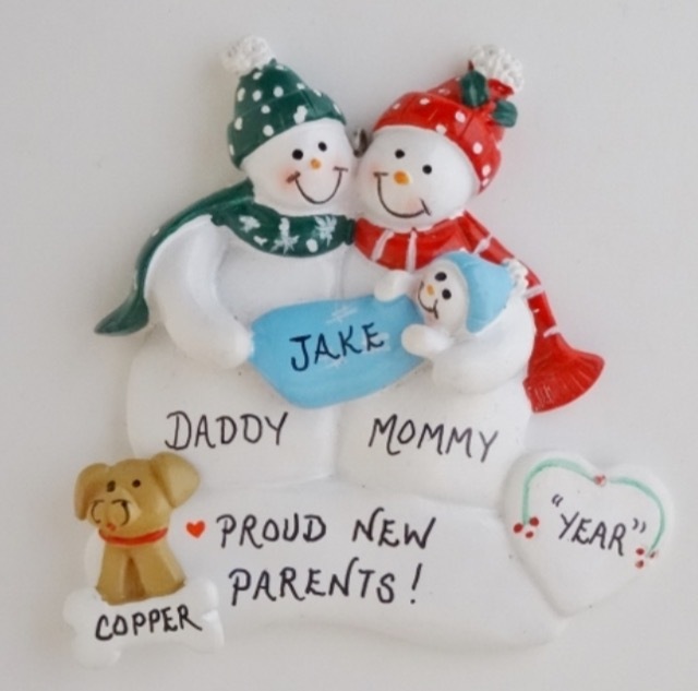 family ornament with new baby