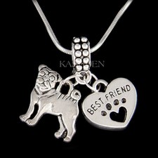 Pug Puggle Bulldog Love Heart Necklace Animal Lover Pet Loss Charm Necklace New