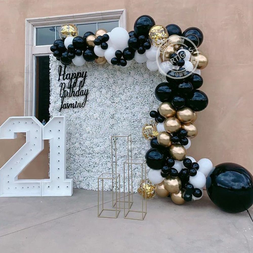 Black Gold White Balloons Garland Kit Birthday Anniversary Party Decoration  Kids