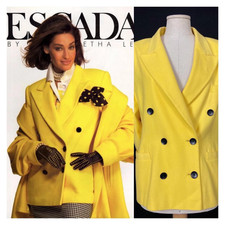 80s Double Breasted Bright Yellow Wool Blazer Jacket Escada By Margaretha Ley M