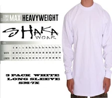 3 PACK Shaka Wear Mens Max Heavyweight Long Sleeve T-shirt White Basic Plain