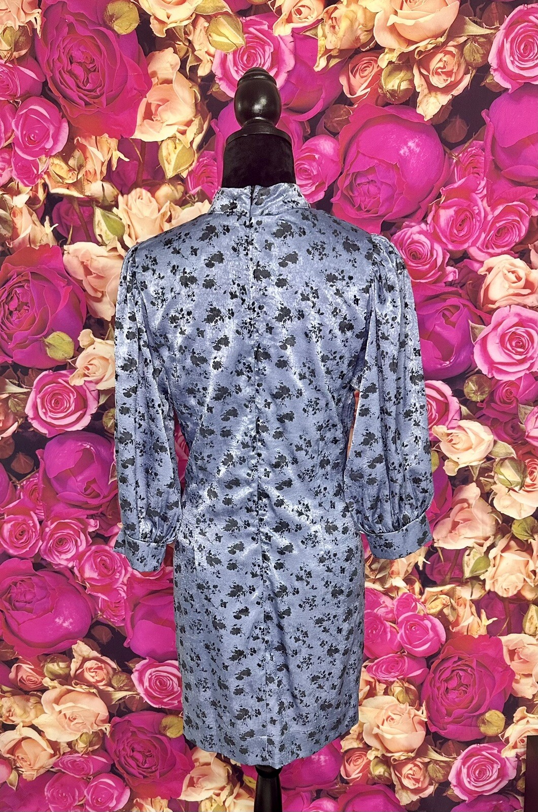 Women’s Shift Dress Puff Sleeve Mock Neck Floral Blue Size L eBay