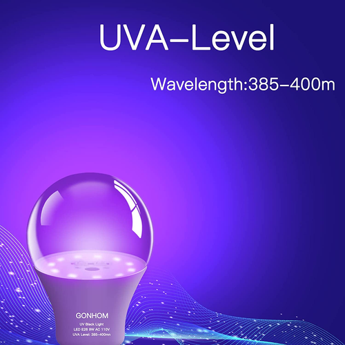 2 Pack A19 LED Black Light Bulbs,Dimmable 9W Blacklight Bulb(100W Equivalent), E - Picture 3 of 12