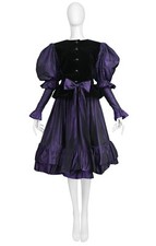 VINTAGE YVES SAINT LAURENT YSL BLACK VELVET PURPLE TAFFETA ENSEMBLE 1982
