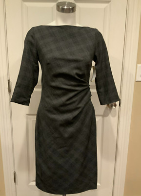 Weekend Max Mara Gray Prince of Wales Patterned Boatneck Dress, Size 4 (US)