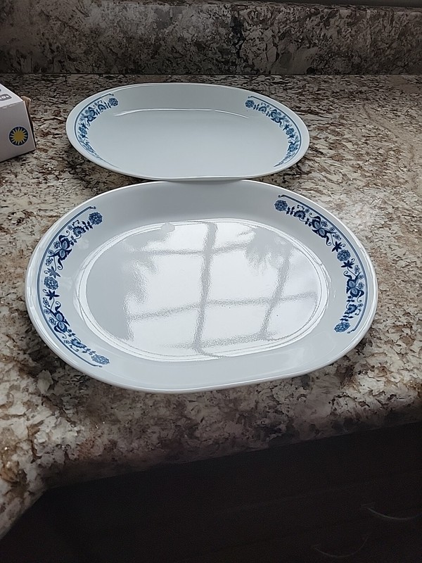 2 Vintage Corelle Blue Onion Serving Platters