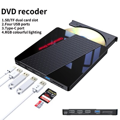 External CD DVD Drive USB 3.0 Writer Burner Player for PC Laptop Windows Linux
