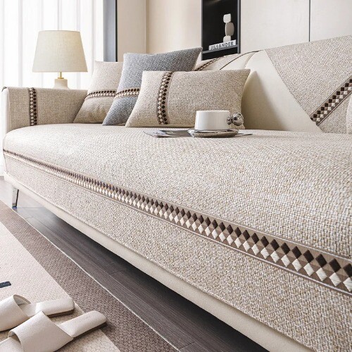 Cotton Linen Room Sofa Cover Universal Non-Slip Modern Luxury Plaid Sofa Cover - Bild 7 von 28