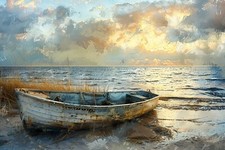 Sunset Seascape Seaside Boats Canvas Picture Print Wall Art