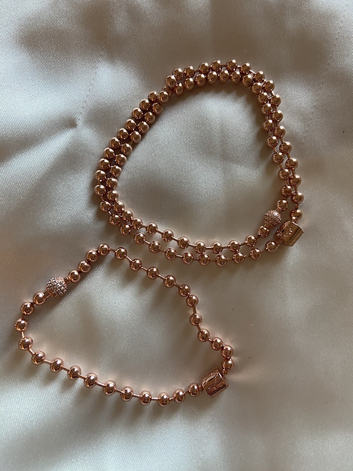 PANDORA Beads & Pave Rose Gold Necklace 17.7"& Bracelet 6.9_S002 eBay