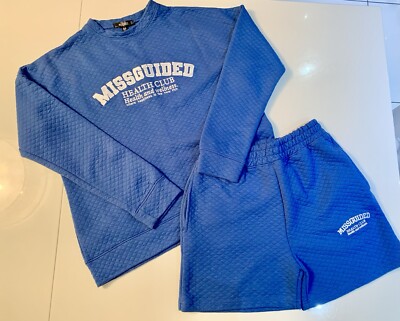 Missguided Women's Sweatshirt Shorts Set Size 10 Blue UK