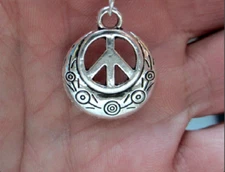 Small PEACE SIGN SYMBOL LOVE Pendant On 20" 925 Sterling Silver Necklace Women