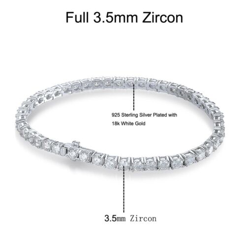 3.5mm Moissanite Tennis Bracelet Men 925 Sterling Silver 18K White Gold Overlay - Picture 14 of 14