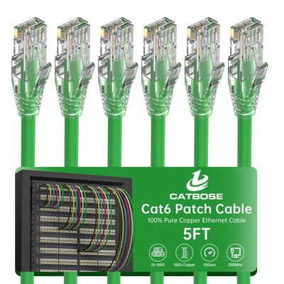 5 Feet Cat6 Patch Cable(6 Pack), Solid Pure Copper Patch Cord, Cat 6 Ethernet...