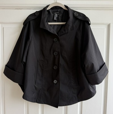 Sandro 2010s Short Trench Coat Jacket In Black 3/4 Sleeves Sz S Minimalist Chic