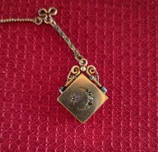 Antique rare W& H Co. Moon and Stars locket pocket chain