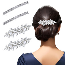 4PCS Hair Barrettes, Rhinestone Hair Clips, 3 Styles Silver Hairpins for Wome...