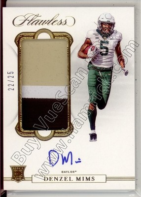 denzel mims rookie rc draft auto jersey patch baylor bears bu college 3C #/25 20