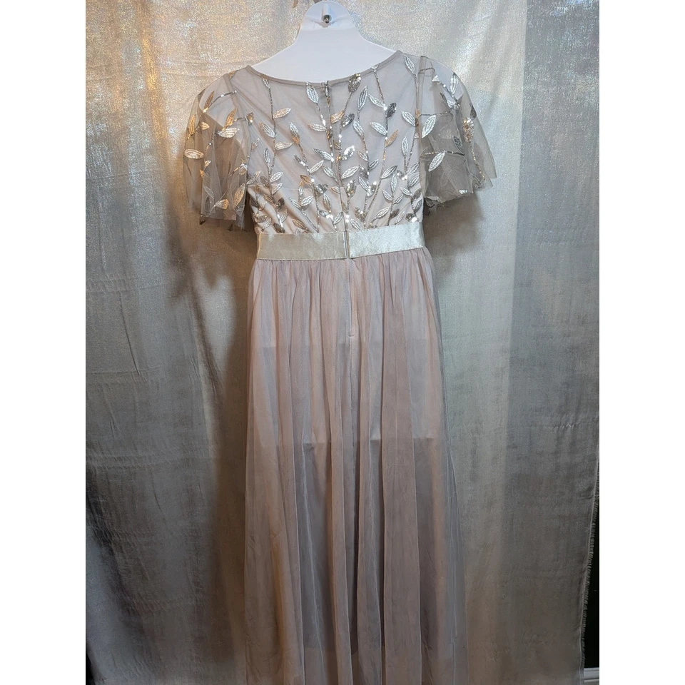 Maxi Vestido Ever Pretty2X Plateado Lentejuelas Floral Tul Fiesta de Hadas Glamour Nupcial Foto 3 de 4