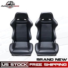 Left & Right Universal Black Racing Seats PVC Leather with Dual Lock Sliders