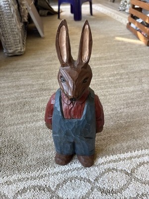 Primitive WOOD CARVED Bunny Rabbit Painted 13  USA, Unknown Maker, Solid, Heavy