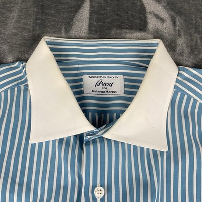 Brioni Shirt Mens Striped Button Up Dress Neiman Marcus Made in Italy W25''x L32''