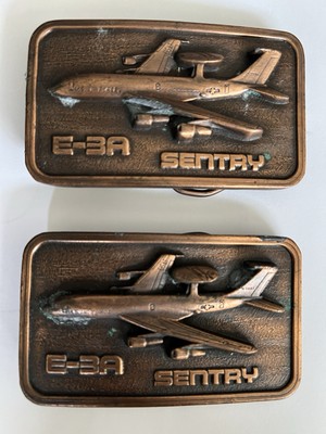 Set Of 2 Vintage E-3A Sentry USAF Jet Airplane US Air Force Belt Buckle 