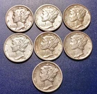 Lot of (7) Higher-grade 1945-S "Micro S" Mercury Dimes